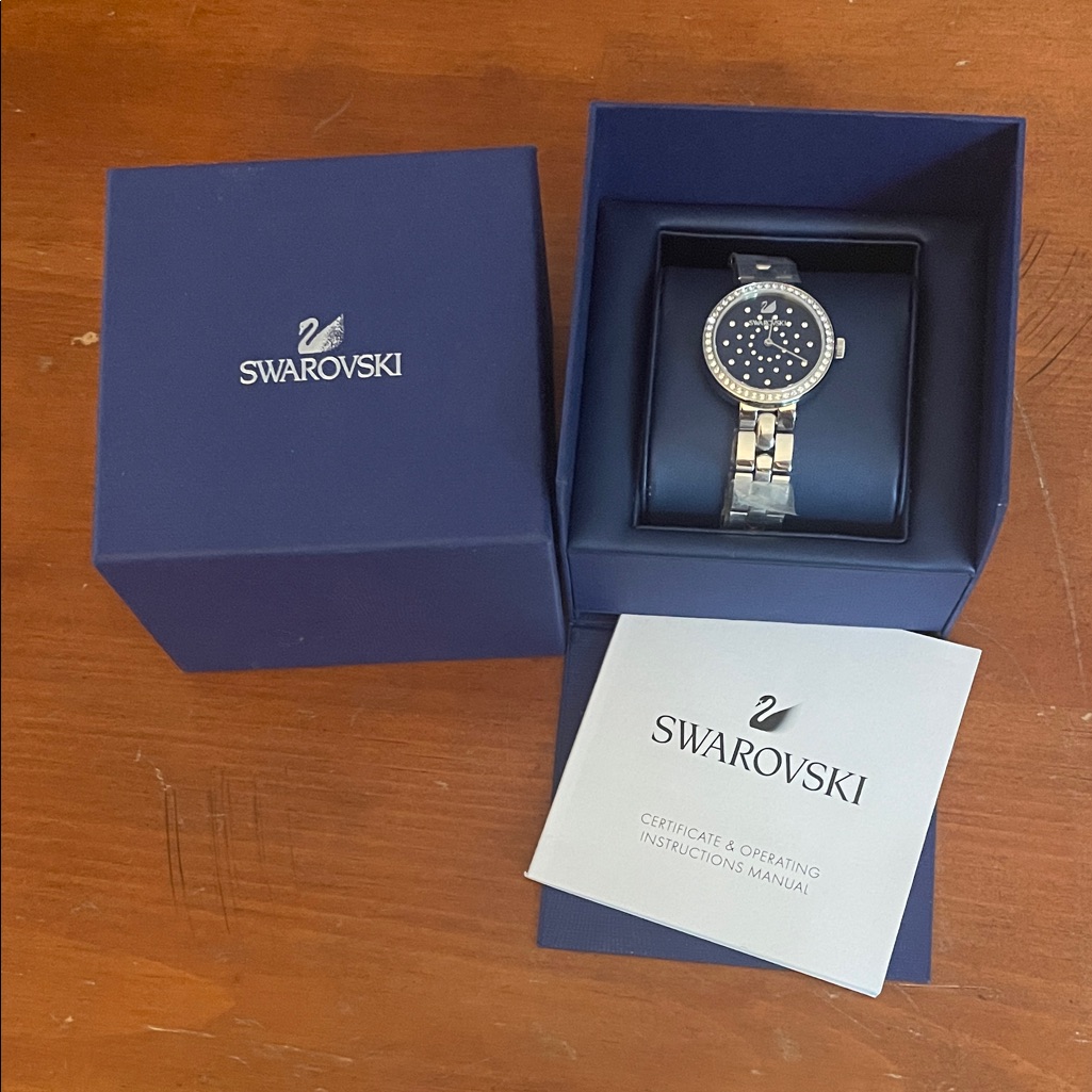 Swarovski Silver Timepiece With Deep Blue Face Swarovski Silver Timepiece With Deep Blue Face